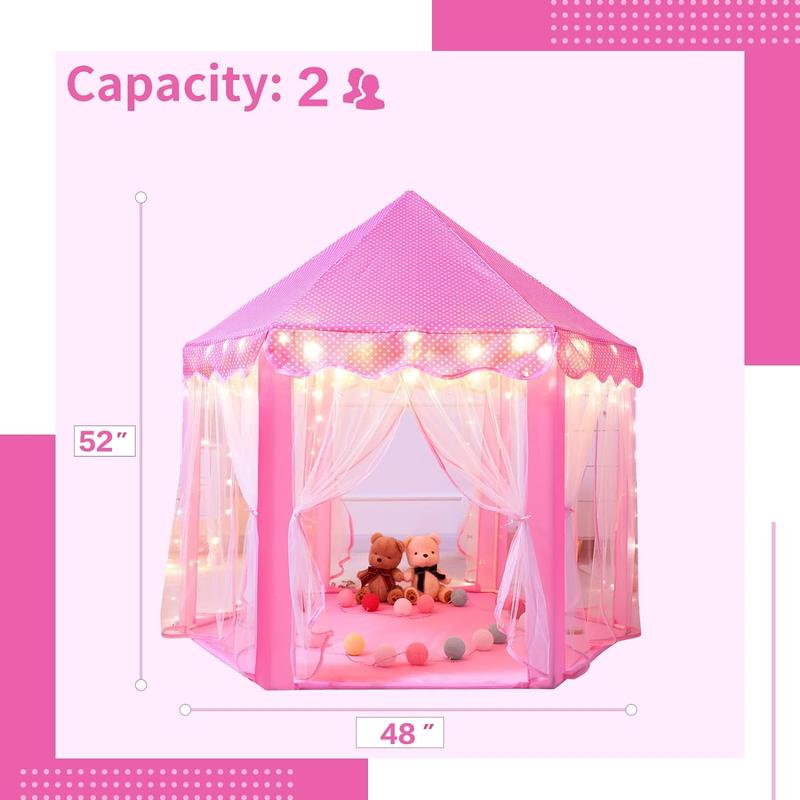 stle Tent for Girls - Pink Hexagon Playhouse with Fairy Star Lights, Indoor Outdoor Kids Play Tent, Perfect Christmas Gift for Toddlers & Children