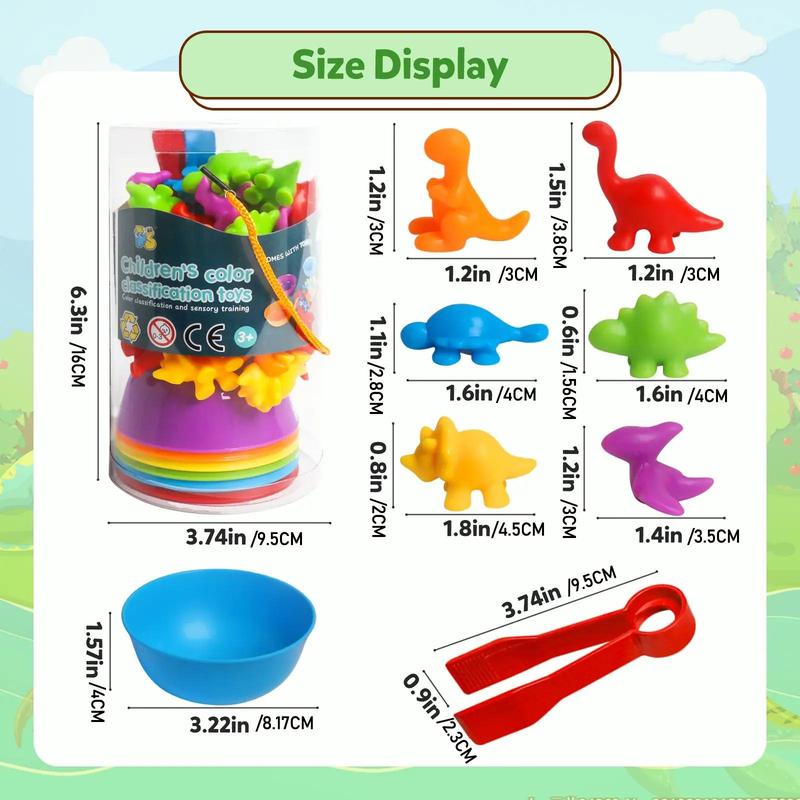 Counting Dinosaur Toy, Color Classification Game Toy, Color Matching Sorting Cups and Tweezers, Montessori Mathematics Teaching Aids Kindergarten Game Kit