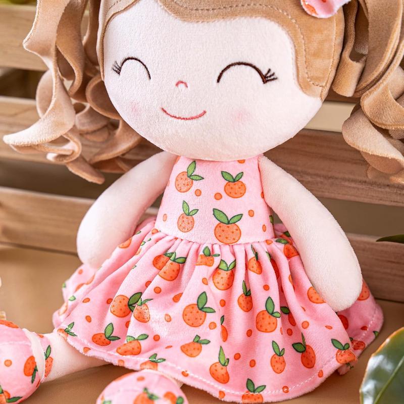 Plush Doll First Baby Dolls Baby Girl Gift Christmas Gifts For 0 To 6 Years Girls Curly Hair With Orange Dress 12 inches