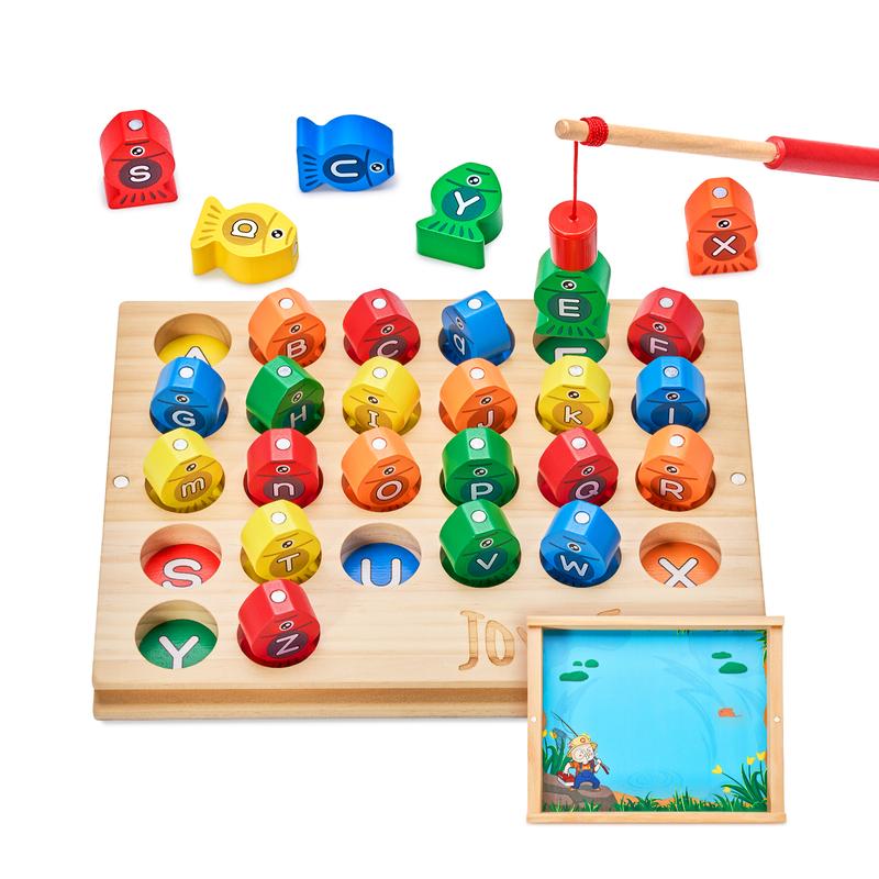 JoyCat Wooden Fishing Game, ABC Alphabet Color Sorting Games Puzzle, Language Toy with Letters, Preschool Learning ABC Cognition Toys Gift