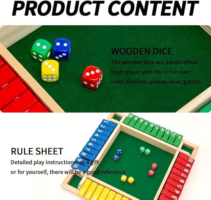 Dice Game,2-4 Player Family Wooden Board Table Math Games for Adults and Kids, 8 Dices Classics Tabletop Version Games for Classroom,Home,Party or Pub