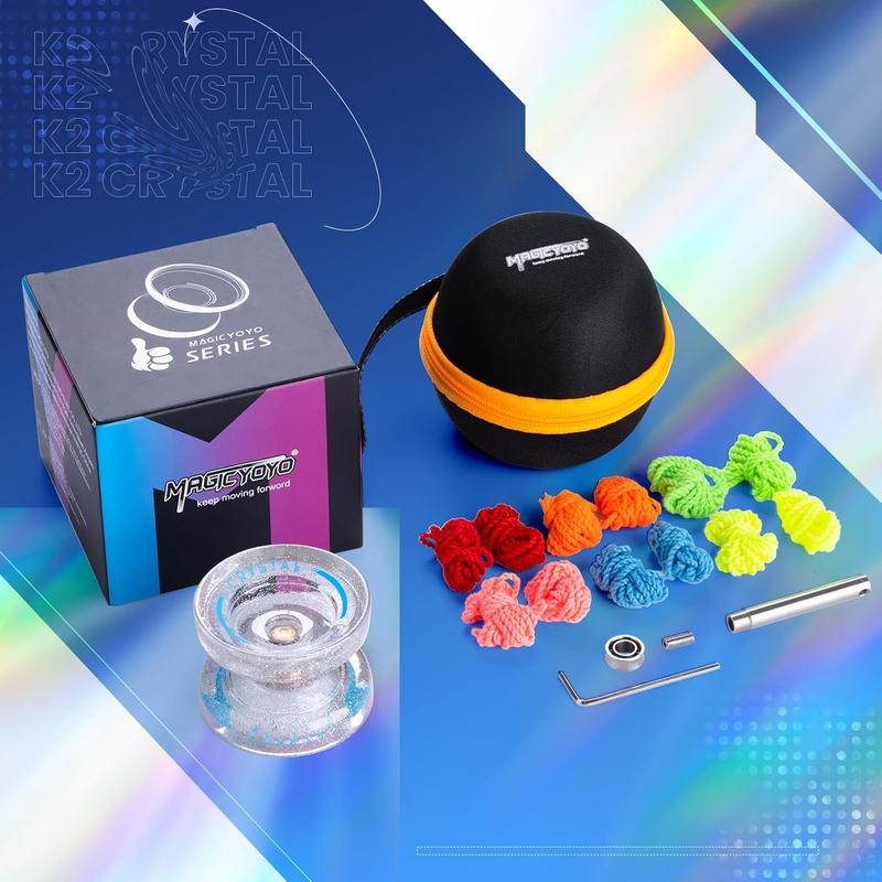 MAGICYOYO K2 Crystal Upgrade New Color - Silver Glitter Clear, Pro Responsive Yoyo for Kids, Dual Purpose Finger Spin Yo Yo with Extra Unresponsive Bearing + 12 Yoyo Strings + Yoyo Case