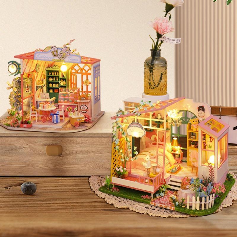 DIY Wooden Garden House Assembly Toy, 1 Set DIY Wooden House Assembly Kit with LED Light, Home Decoration, Birthday Gift, for Teenager and Friends