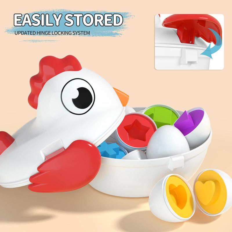 Christmas Gift Chicken Easter Eggs Toys - Color Matching Game Shape Sorter with 6 Toy Eggs , Fine Motor Skills Sensory Toys, Montessori Educational for