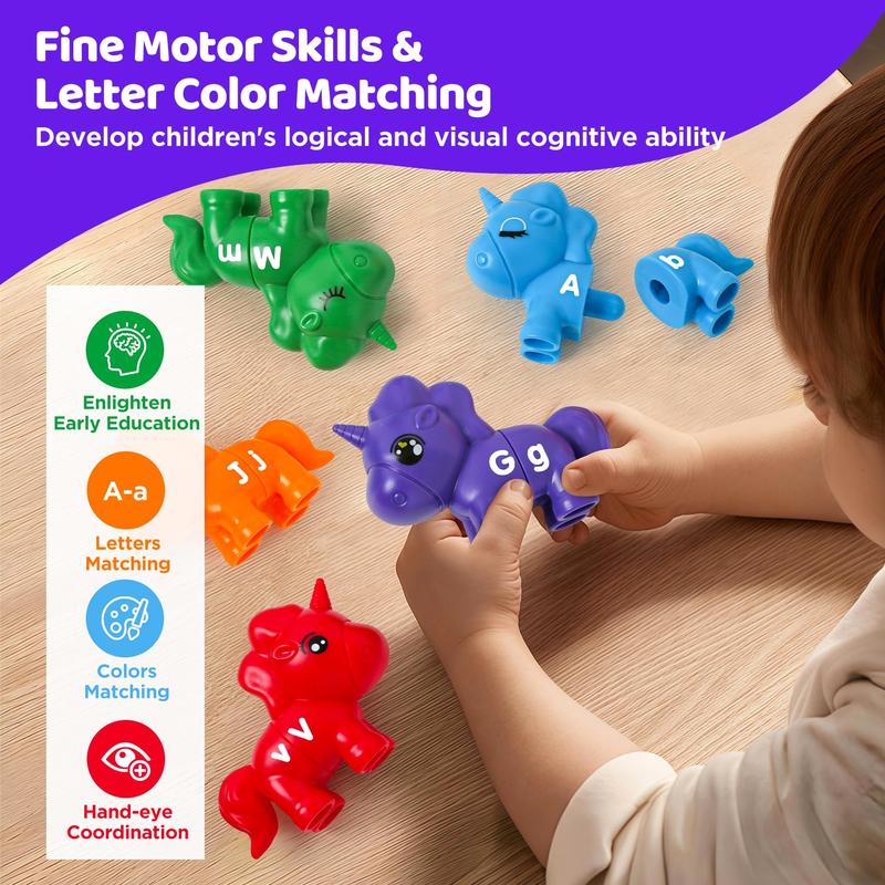 ABC Alphabet Learning Matching Games, 13 Pcs Unicorn Uppercase Lowercase Letter Montessori Preschool Interactive Educational Toys