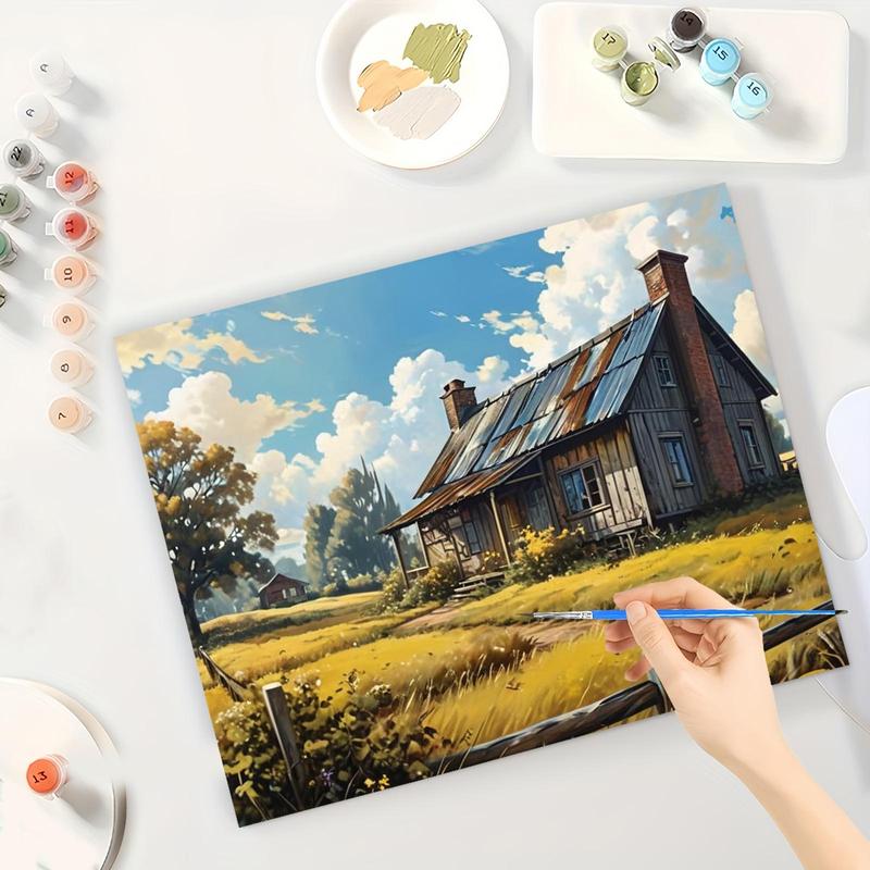 Farmhouse Pattern DIY Painting By Numbers Kit Without Frame, 1 Set DIY Paint By Numbers Kit, Wall Art Decoration for Home Living Room Bedroom