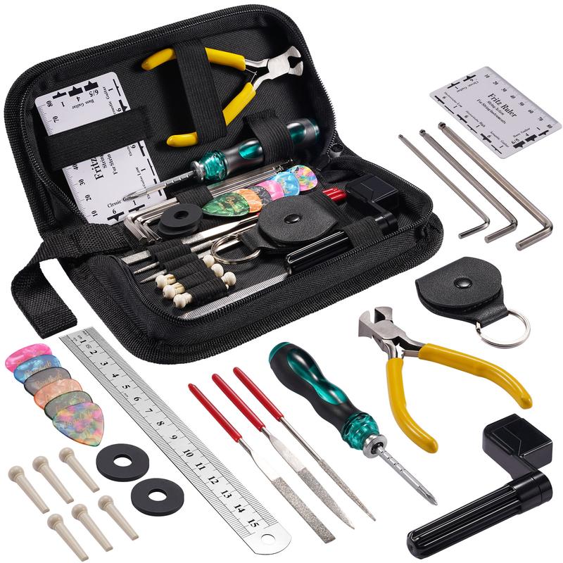 POGOLAB 31Pcs Guitar Repair Kit, Guitar Tool Kit, Guitar String Winder Tool, Guitar Maintenance Kit, A Gift for Guitar Enthusiast Beginners Proscenium, Ukulele Bass Banjo Acoustic Guitar Tools, Music Lovers Friends Gift