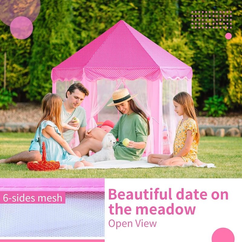 stle Tent for Girls - Pink Hexagon Playhouse with Fairy Star Lights, Indoor Outdoor Kids Play Tent, Perfect Christmas Gift for Toddlers & Children