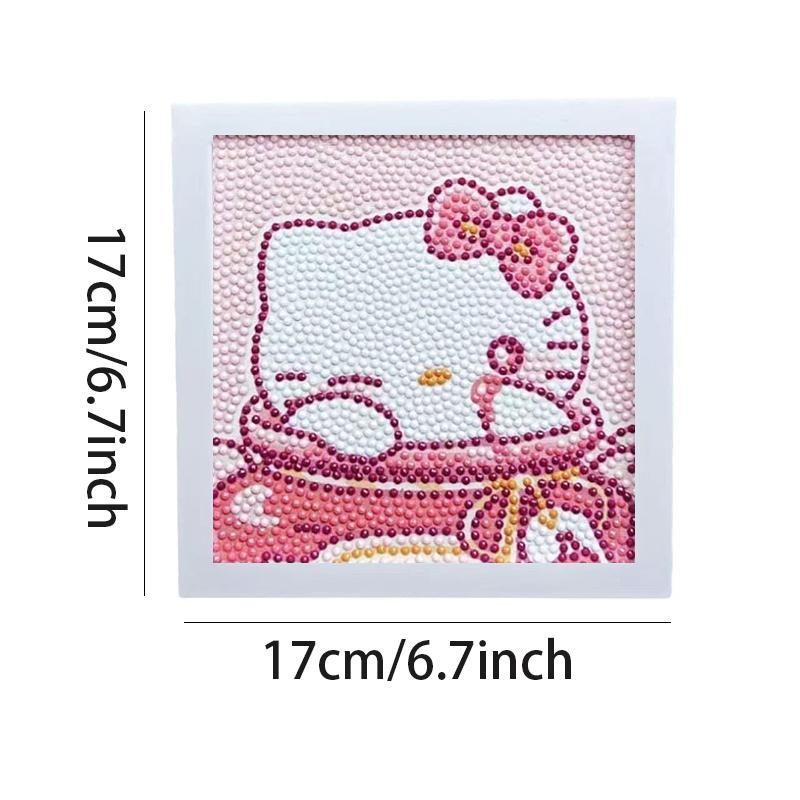 Cartoon Hello Kitty Pattern DIY Diamond Art Painting Kit with Frame, 5D Diamond Art Painting Kit, DIY Wall Art Decor for Home Living Room Bedroom