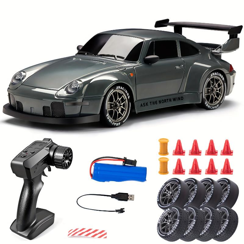 [1pc 2.4Ghz 4WD RC Drift Car] 1:24 Scale RC Drift Car with Flashing Lights, 2.4GHz 4WD High-Speed Racing Vehicle, Dual Tires Set for Speed & Drift, Rechargeable 500mAh Lithium Battery, USB Charging Remote Control Toy for Boys & Girls, Inclu