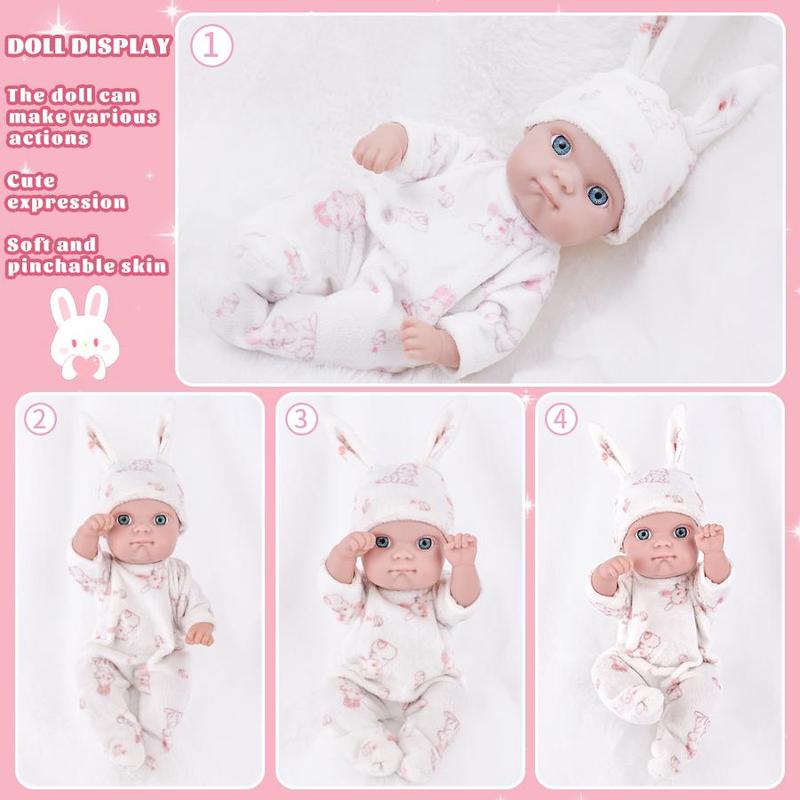 Rabbit Ear Design Doll with Clothes, 3 Counts set Cute Doll with Hat & Bodysuit, Doll Accessories for Girls, Dolls for Kids