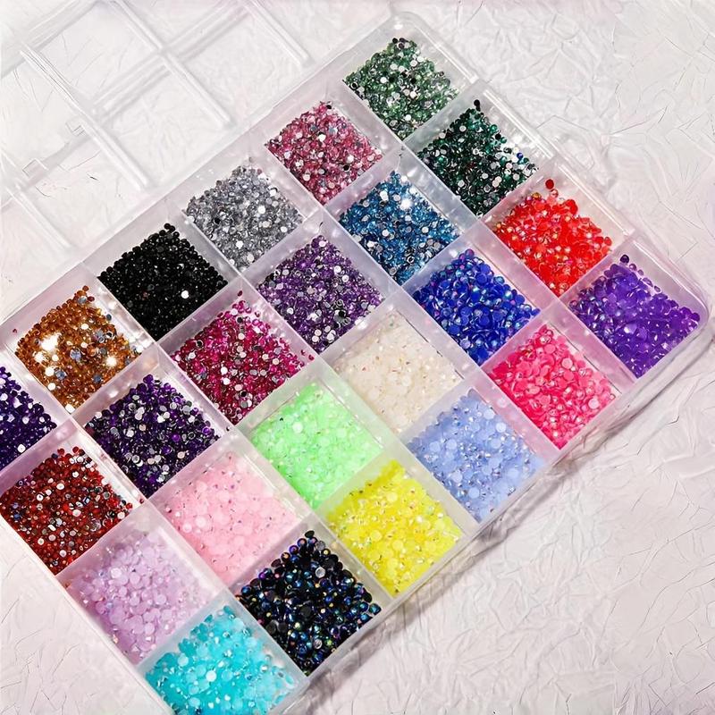 24 Grid Resin Color Diamond Box, Mixed Color Round Diamond for DIY Fashion, Shoes, Clothing, Makeup & Bags, Nail Art Accessories