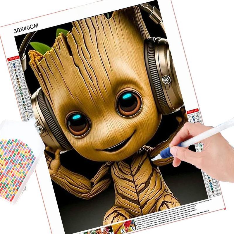 Cartoon Groot Design DIY Diamond Arts Colorful Painting Kit without Frame, DIY 5D Diamond Arts Colorful Painting Kit, Wall Art Decor for Home Bedroom