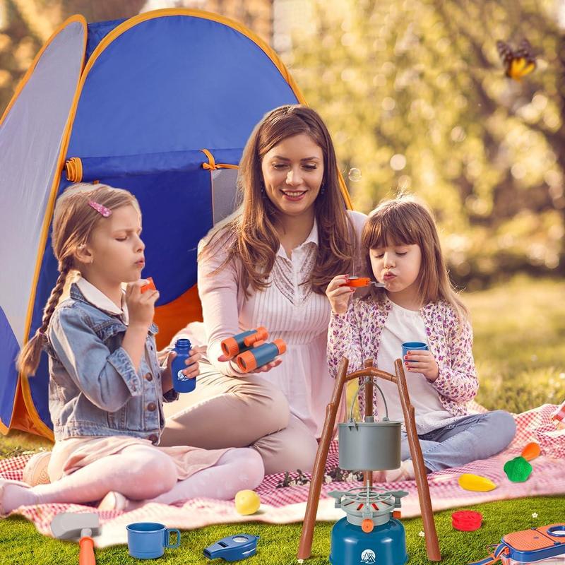 Kids Camping Set with Tent, Camping Gear Toy with Pretend Play Outdoor Toy for Toddlers Birthday Gift