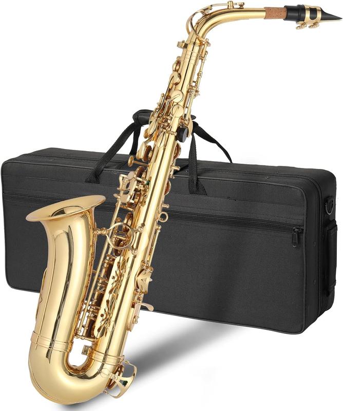 Ktaxon Alto Saxophone Drop E Flat Brass Sax Beginner Sax Full Kit with Mouthpiece, Carrying Case, Gloves, Cleaning Cloth Bar, Detachable Strap, Shoulder Strap, Reed