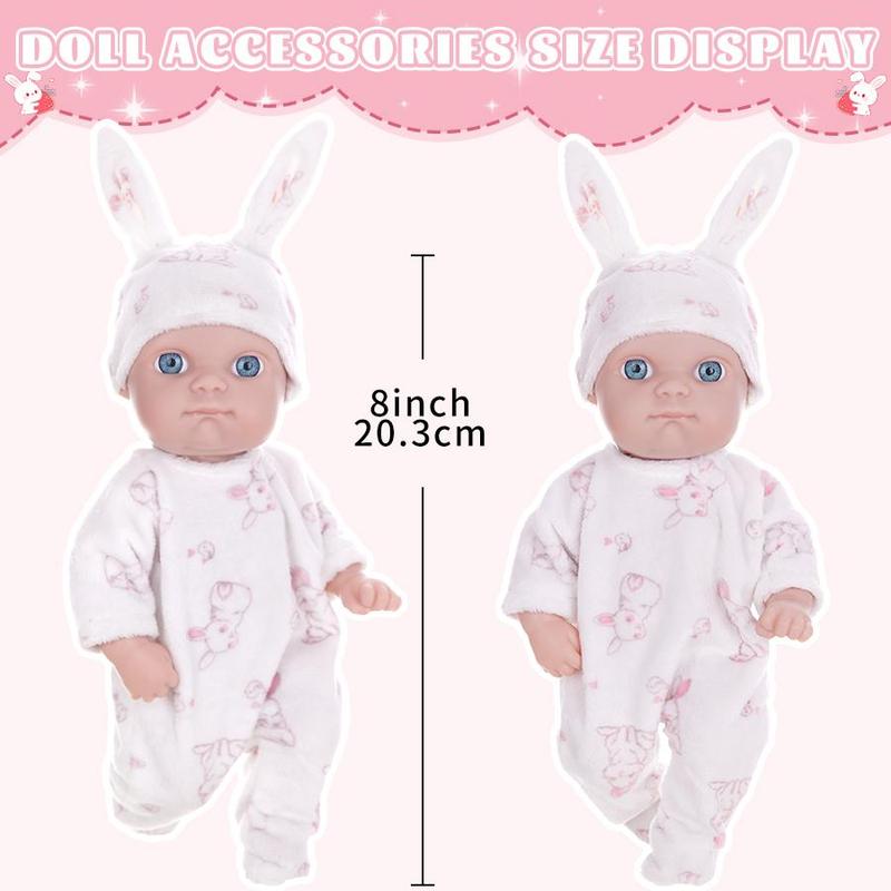 Rabbit Ear Design Doll with Clothes, 3 Counts set Cute Doll with Hat & Bodysuit, Doll Accessories for Girls, Dolls for Kids