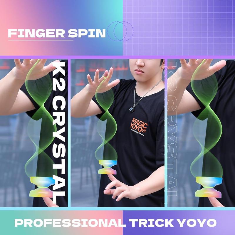 MAGICYOYO Yoyo K2 Crystal - Professional Responsive Yoyo for Kids Beginners, Dual Purpose Yo-Yo for Advanced + Extra Unresponsive Yo Yo Bearing - Solid Color Gradient Series