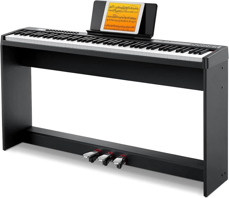 Donner DEP-08 Digital Piano Keyboard Velocity-Sensitive 88 Keys with Removable Piano Stand, Compact Beginner Home Electric Piano with Split Mode, LCD Screen, and Triple Pedal