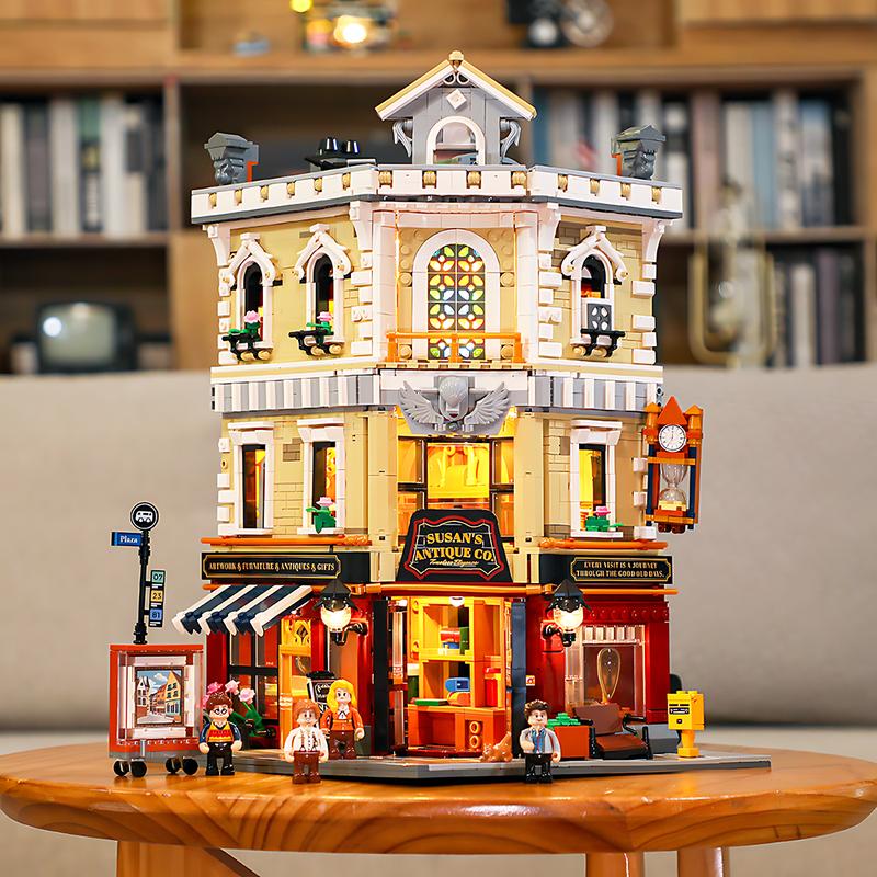 Funwhole Antique Store Lighting Building-Bricks Set 2847 Pcs - City Town Corner Collectibles Shop LED Light Modular Building Model Set Holiday gift   for Adults and Teen