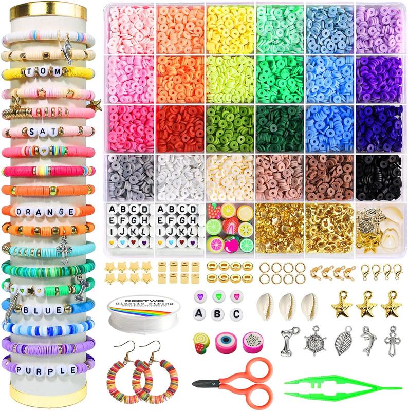 4200 Pcs Clay Beads Bracelet Making Kit, Friendship Preppy Flat Polymer Heishe Beads Jewelry Kits with Charms