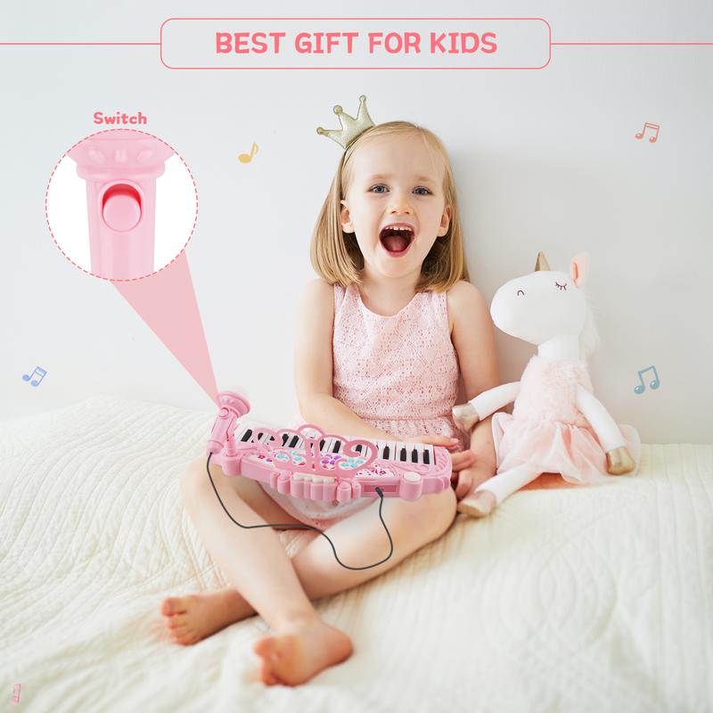 Musical Toys for 3+ Year Old Girls - Kids Piano Keyboard 37 Keys Piano with Microphone Portable Electronic Keyboards Musical Instrument Educational Toys Birthday Gifts for Girls Age 3-6