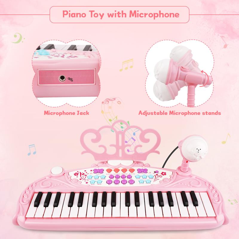 Musical Toys for 3+ Year Old Girls - Kids Piano Keyboard 37 Keys Piano with Microphone Portable Electronic Keyboards Musical Instrument Educational Toys Birthday Gifts for Girls Age 3-6