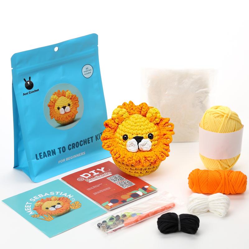 Crochet Kit for Beginners, Lion Crochet Kit, Include Easy Knitting Soft Yarn, With Step-by-Step Video Tutorial, Beginner Crochet Kit for Adults and Kids, Holiday Birthday Gift for Adults and Kids, Crochet Fashion ideas, Diy Crochet