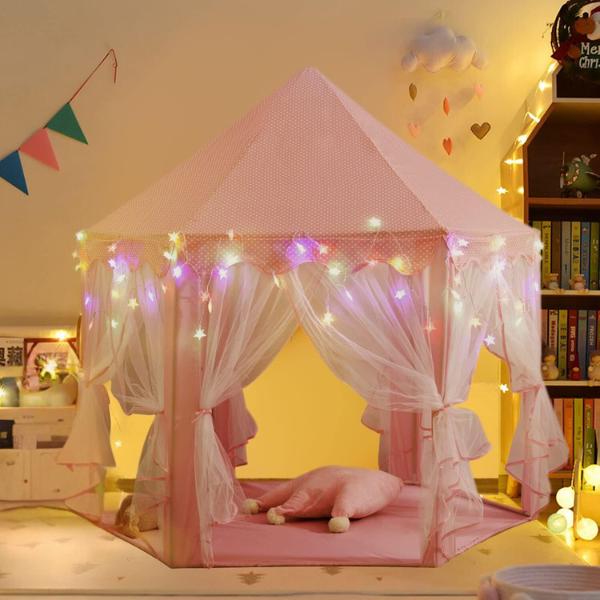 Christmas New Year Princess Tent Girls Large Playhouse Kids Castle Play Tent with Star Lights,Toy for Children Indoor & Outdoor Games