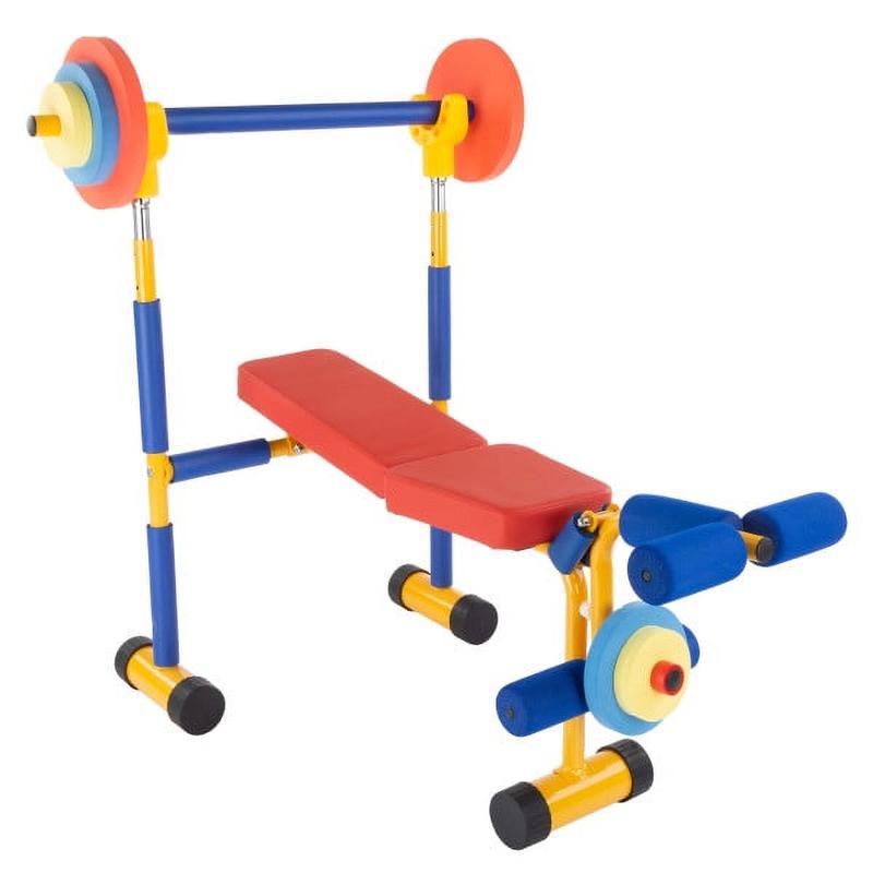 Kids Weight Bench Set with Leg Press and Barbell for Ages 3 and Up