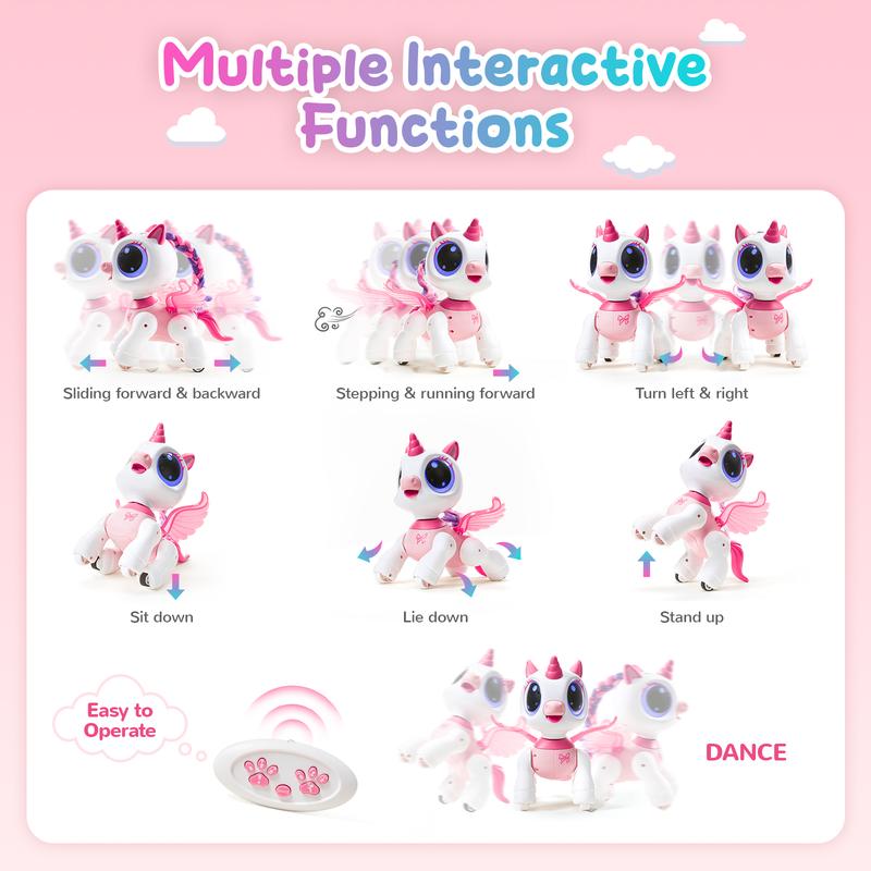 SGILE Unicorn Toy for Girls Robot Pet for Kids age 3 4 5 6 7 8 Years with Music Dance and Gesture Sense Control, Preschool STEM Learning Toy for Toddler Pink