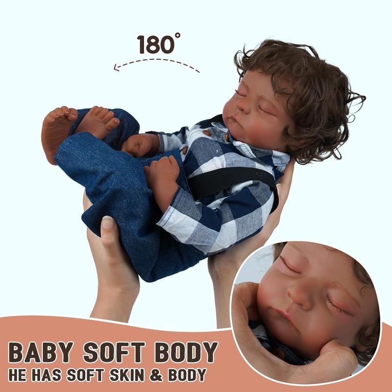 Babeside Lifelike Reborn Baby Dolls Black - 20 inch Baby-Soft Body & Curls Realistic-Newborn Baby Dolls African American Real Life Baby Dolls Cloth Body with Feeding Kit & Gift Box for Kids Age 3+