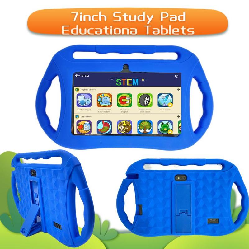 Portable Tablet with Silicone Protective Case, Android Tablet Study Tablet with Googl's Teachers Approved Educational Contents, Eye Protect HD Screen Educational Tablet with 2 Camera & Parental Lock for Home