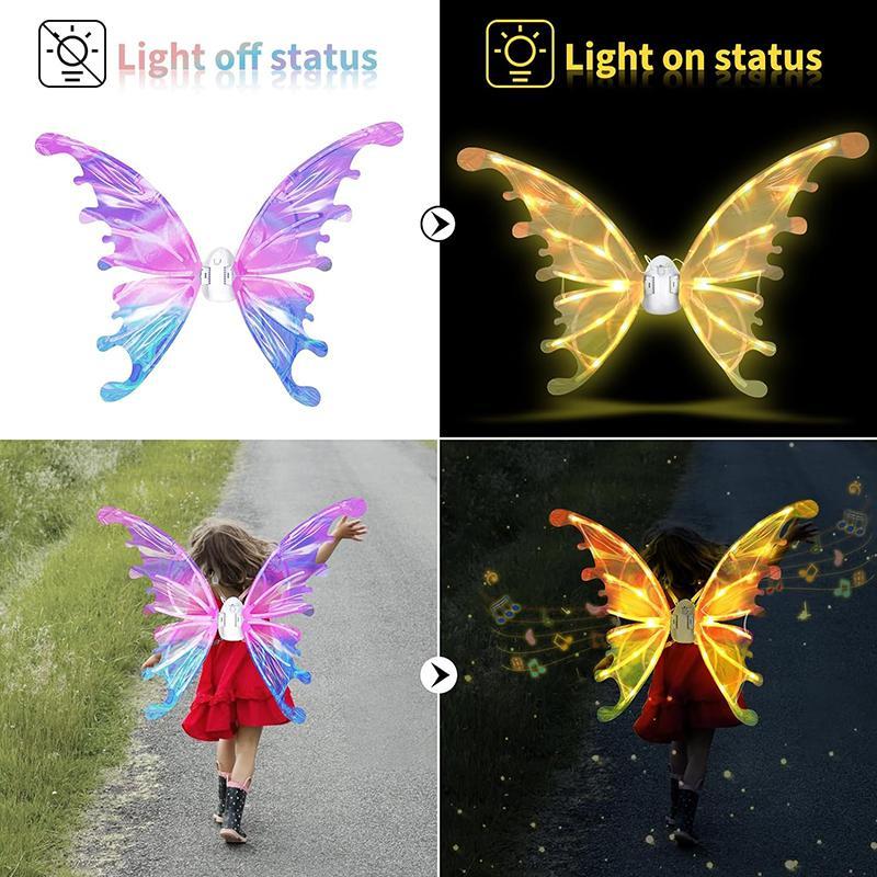 Electric Butterfly Wing Toy with Light & Music, 1 Set Battery Powered Butterfly Wing Toy & Accessories, Pretend Play Toy for Girls