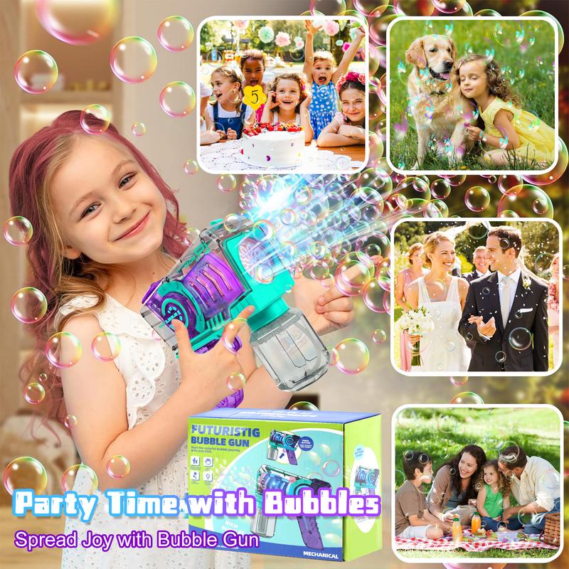 Cool Bubble Maker Gun with Color Lights Rich Bubbles Machine AAA battery Toddler Kids Toys For Outdoor Parties Birthday Christmas Gift