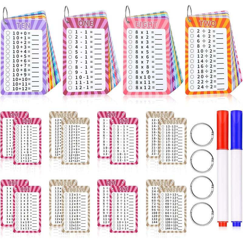 13 Pcs Multiplication Flashcards, Multiplication Table Flashcards with 2 Dry Erase Markers 2 Ring Multiplication Table Math Flashcards for Kids Boys Girls Learning Tools