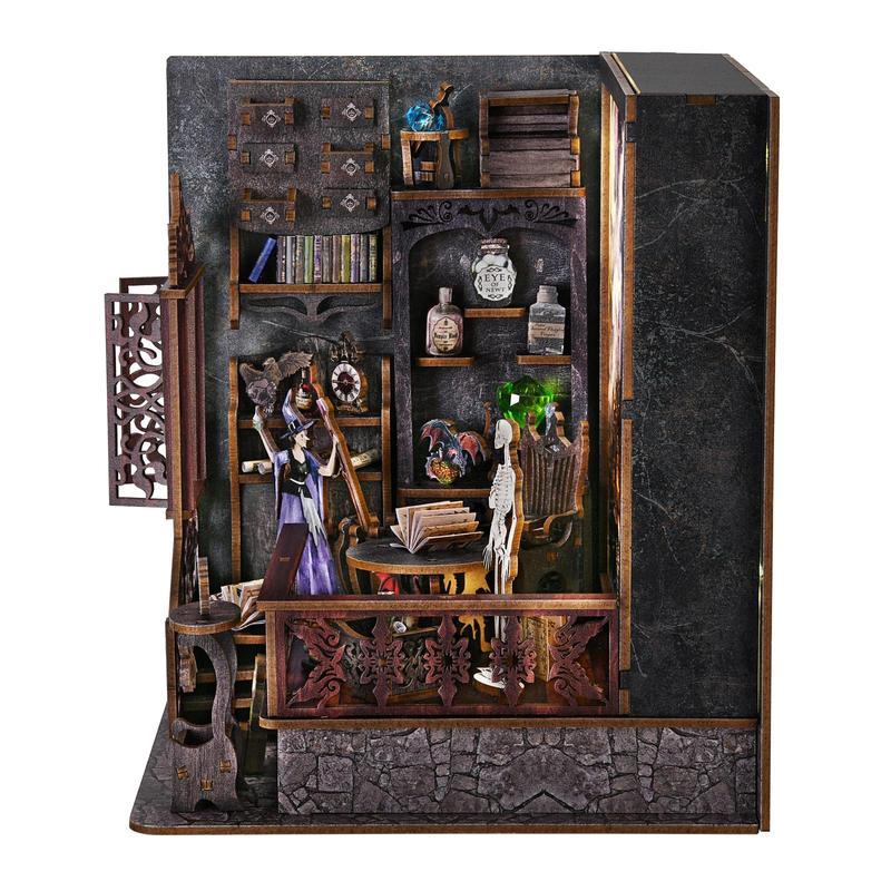 DIY Wooden Book Nook Kit with 3 Light Modes, 3D Miniature House Kit, Bookshelf Insert Decoration with Light Up Painting, Stocking Fillers Gift