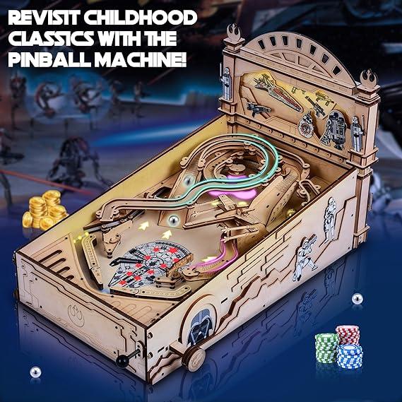 Pinball Machine Wooden Puzzles Mechanical Model, 3D Wooden Puzzles for Adults, DIY Wood Model Kits for Adults, Mini Pinball Machine Suitable for Teenagers and Adults Aged 14+