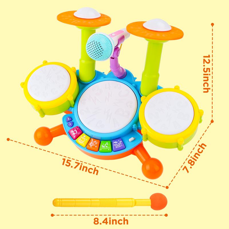 deAO Drum Set with 2 Drum Sticks and Microphone, Musical Instruments Playset, Birthday Gift Toys