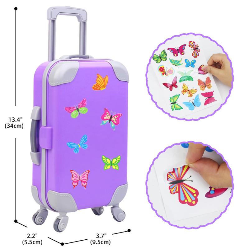 18 Inch Doll Playset with Suitcase, Dresses, Shoes, Backpack and Other Doll DIY Butterfly Stuff for Girl Doll Gift Present for Children (NOT Includ Doll)