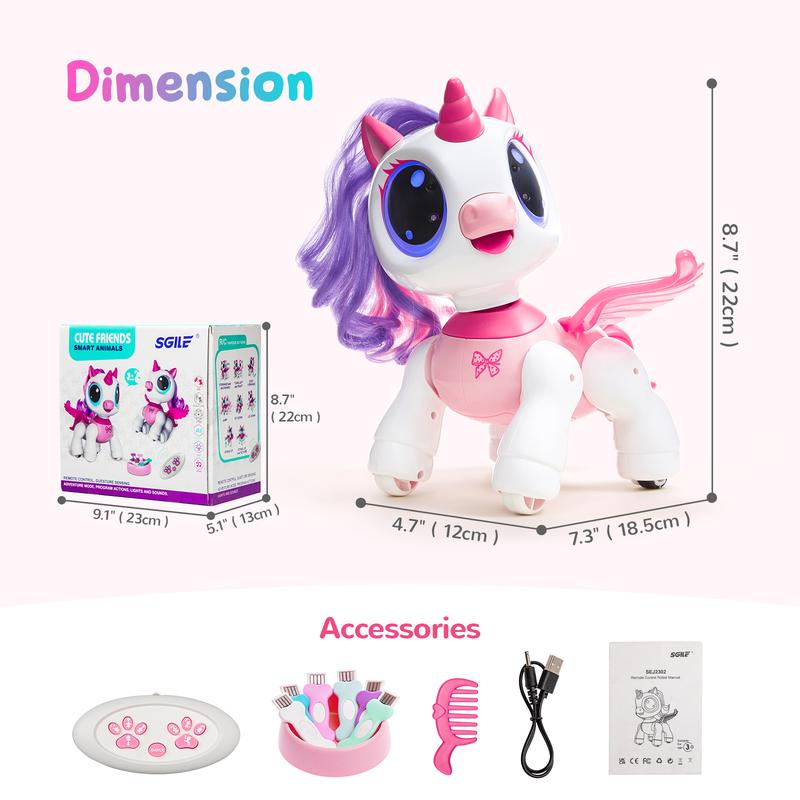 SGILE Unicorn Toy for Girls Robot Pet for Kids age 3 4 5 6 7 8 Years with Music Dance and Gesture Sense Control, Preschool STEM Learning Toy for Toddler Pink