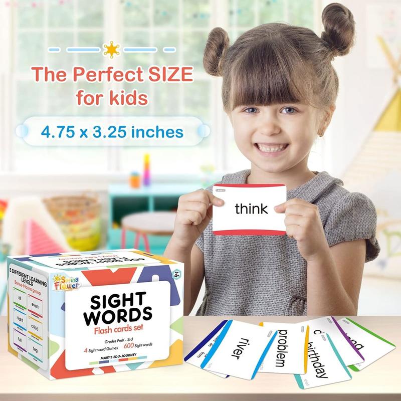 600 Sight Words Flash Cards, Dolch & Fry High Frequency Flash Cards for Kindergarten Homeschool Supplies, Games for s Pre-K, 1st, 2nd, 3rd Grade