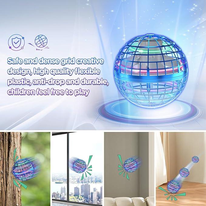 Flying Orb Ball Toys 360°Rotating Soaring HoverOrb Boomerang Spinner Magic LED Light FlyingBall Toys Hand Controlled Spinning Drone BallSafe for Kids Adults Indoor Outdoor orbball