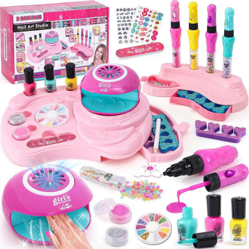 Nail Polish Set Toy for Girls Nail Art Kit  3-in-1 with Nail Dryer&Hand Massage Spa Kit, Manicure Salon Studio Stuff Pretend Play Set Toy Birthday Christmas Gift