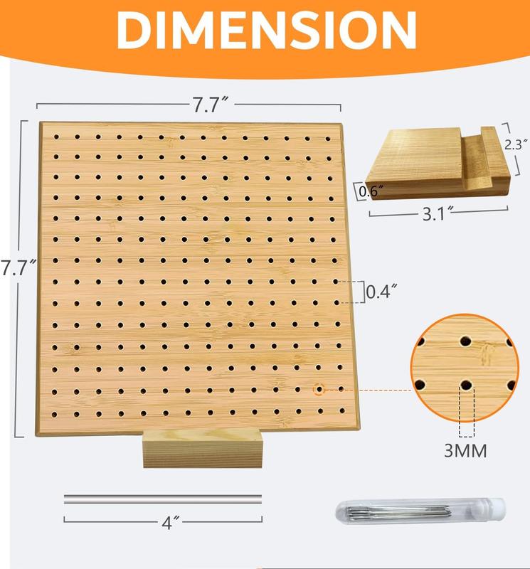 Wooden Board for Knitting Crochet and Crochet Projects Handcrafted Knitting Bamboo Board for Knitting Crochet and Granny Squares with 10 count 3.9 Inches Stainless Steel Pins and Wooden Knitting Stand