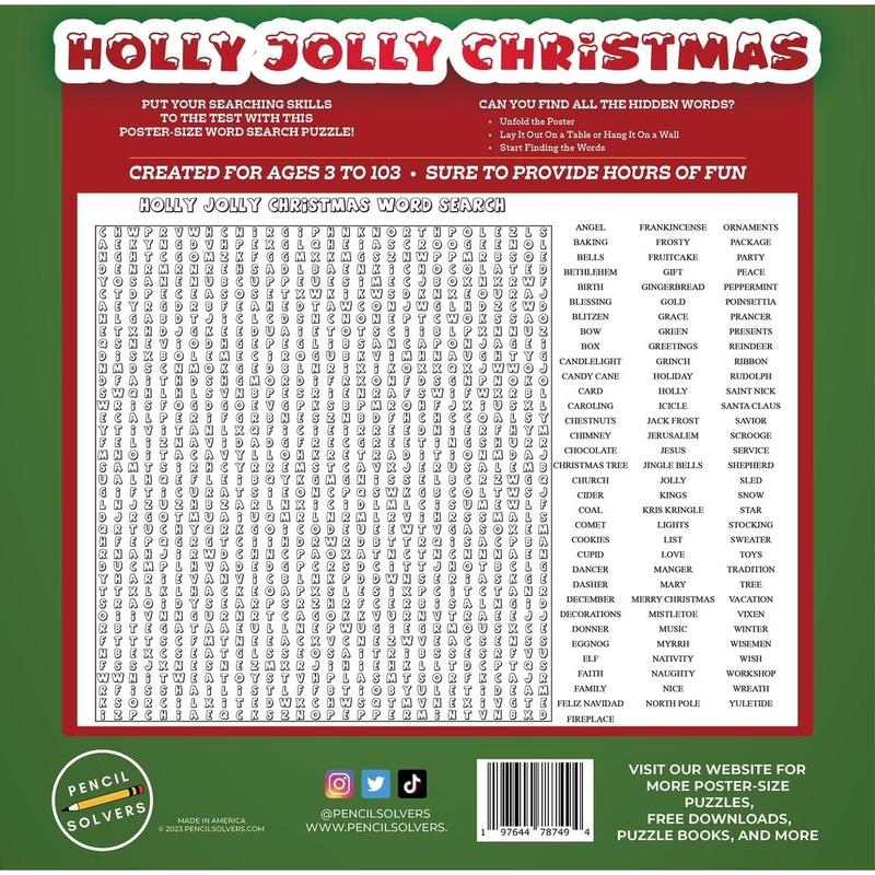 Poster-Size Word Search - Holly Jolly Christmas - 100 Words to Find On This Giant Word Search Puzzle