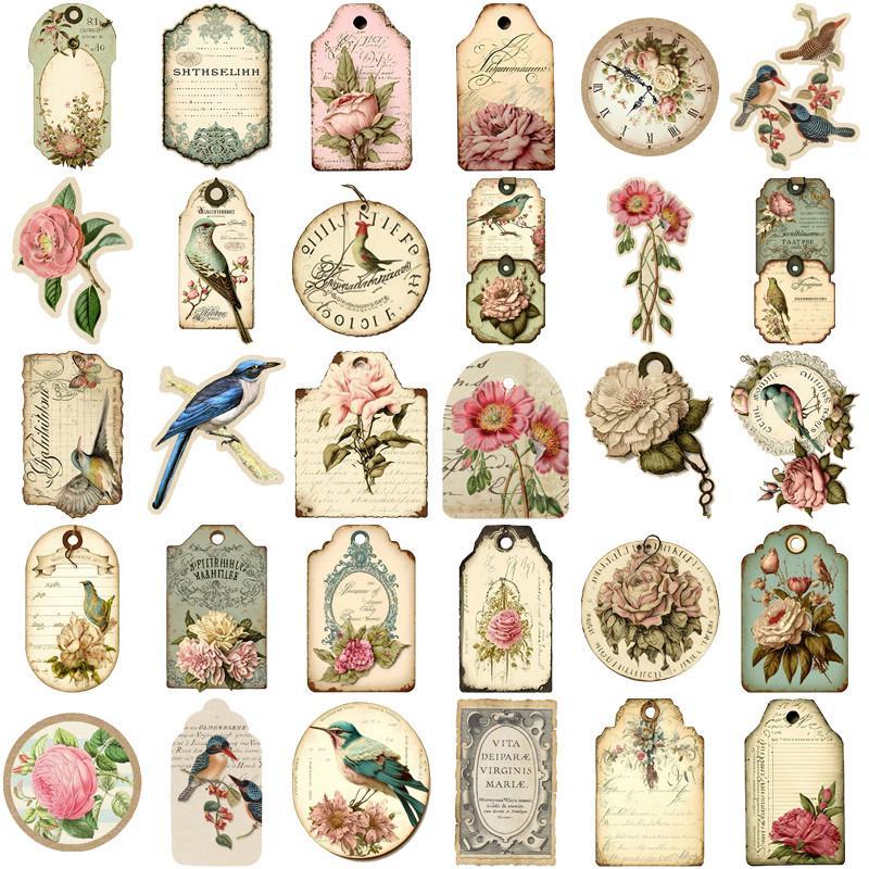 38pcs set 30pcs Retro Floral Plant Pattern Sticker & 8 Sheets Material Paper, Diy Decorative Sticker For Scrapbooking & Journal Making