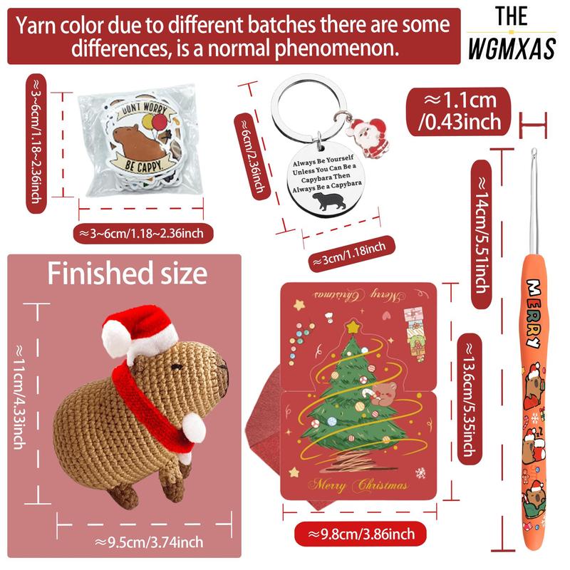 Cute Capybara Design Crochet Kit, 1 Set Christmas Themed Crochet Kit, DIY Crochet Kit for Beginners, Crochet Supplies for Adults