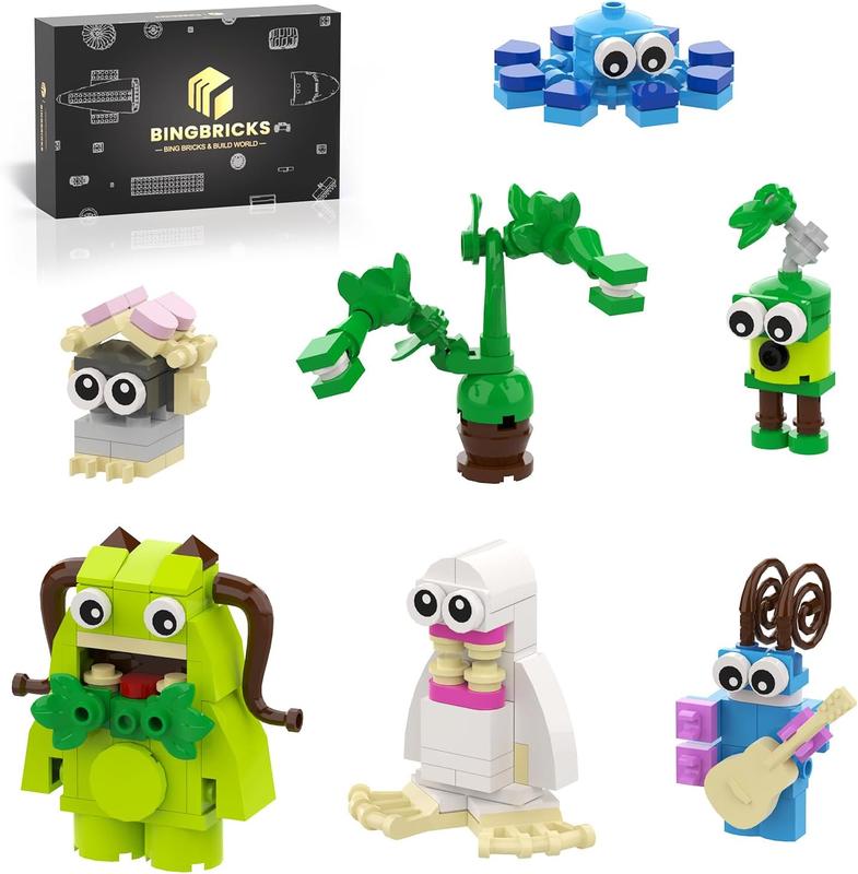 Tenhorses Sing Monsters Choir 7-in-1 Building Blocks Set,Toe Jammer Mammott Bowgart Furcorn Entbrat Potbelly Epic Nogging Plush Animal Figures, Mawtoy My Musical Collectible Model for Kids(185PCS)