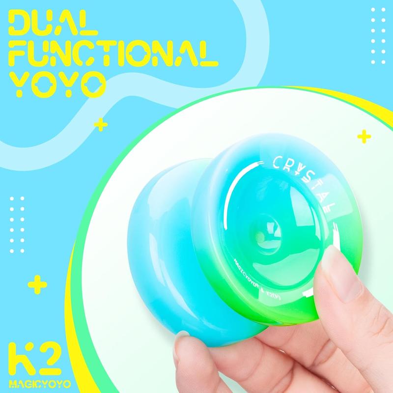 MAGICYOYO Yoyo K2 Crystal - Professional Responsive Yoyo for Kids Beginners, Dual Purpose Yo-Yo for Advanced + Extra Unresponsive Yo Yo Bearing - Solid Color Gradient Series