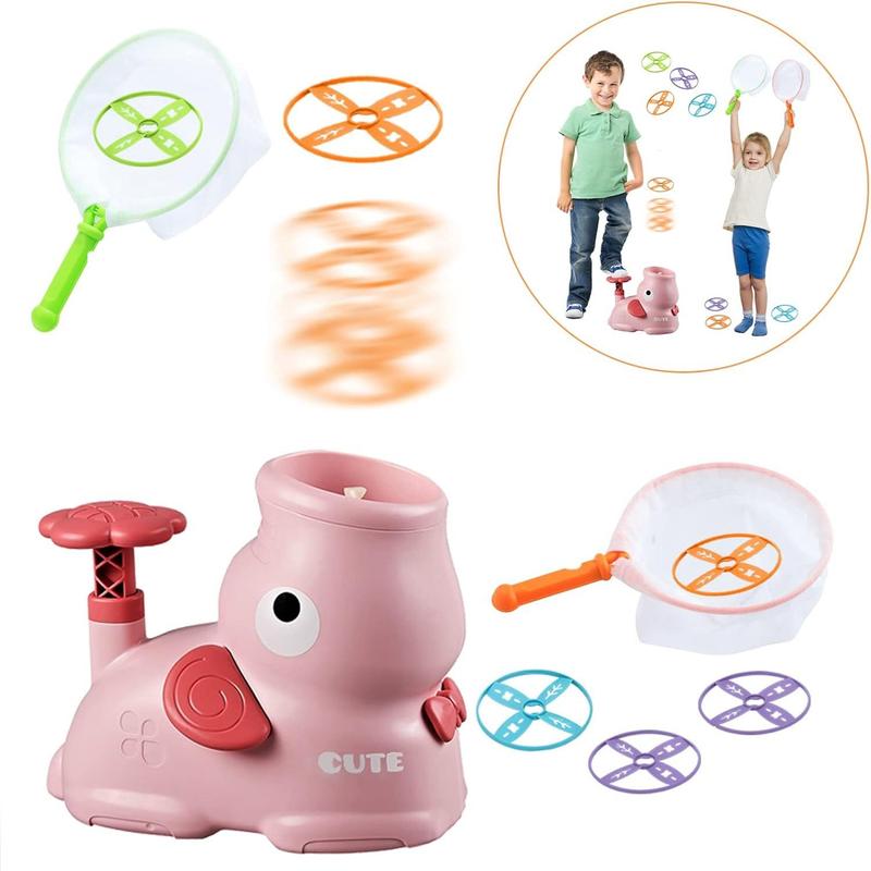 Outdoor Toys for Kids Ages 4-8, Flying Disc Launcher Toy for Kids with 8 Flying Discs 2 Net Pockets Kids Outside Toys for 4 5 6 7 8 Years Old Kids Toys for Birthday Christmas New Year(Pink)